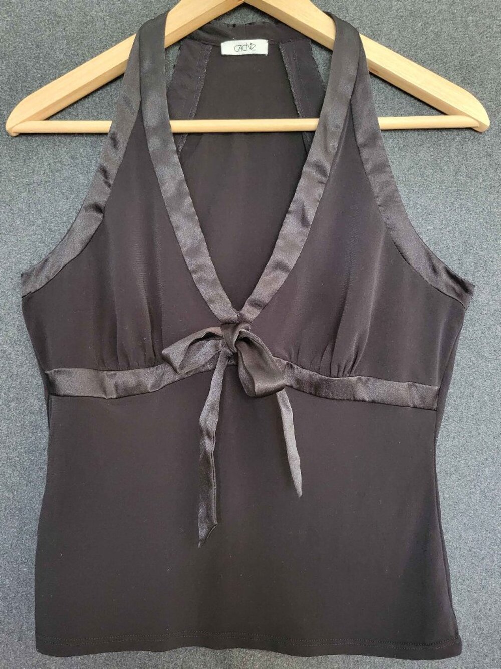Y2K Cache Black Halter Top Satin Bow Empire Waist Cami Whimsigoth